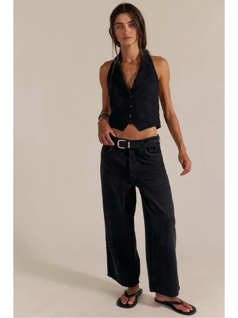 Free People Carina Ultra Soft Low Rise 90s Baggy Boyfriend Jeans Black 31 Long